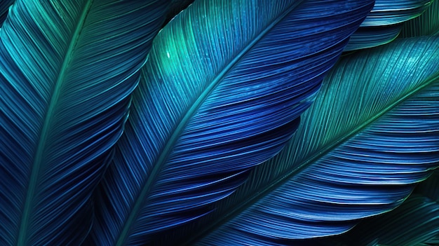 Bande de fond bleu abstrait de feuille de palmier tropical