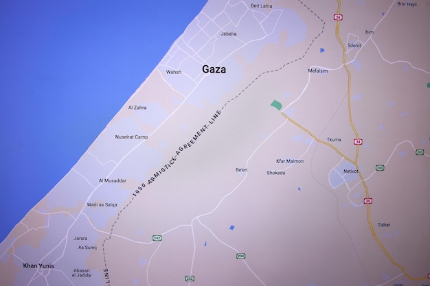 Bande de Gaza sur des cartes numériques