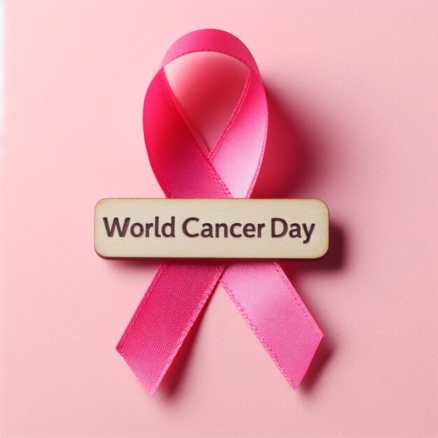 Photo bande rose avec l'étiquette de la journée mondiale du cancer