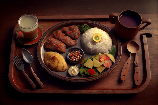 Bandeja paisa est un plat typique de la région d'Antioquia en Colombie. Il se compose de porc frit chicharrn.