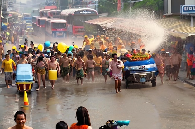 Bangkok, Thaïlande - La foule célèbre le Songkran, le Nouvel An thaïlandais.