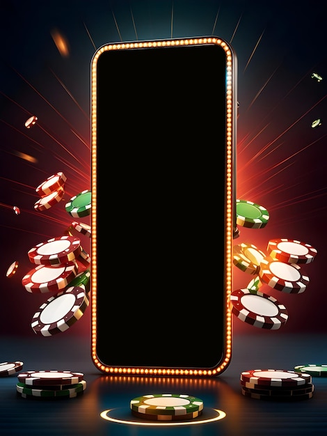 Banner de casino en ligne avec smartphone et écran vide