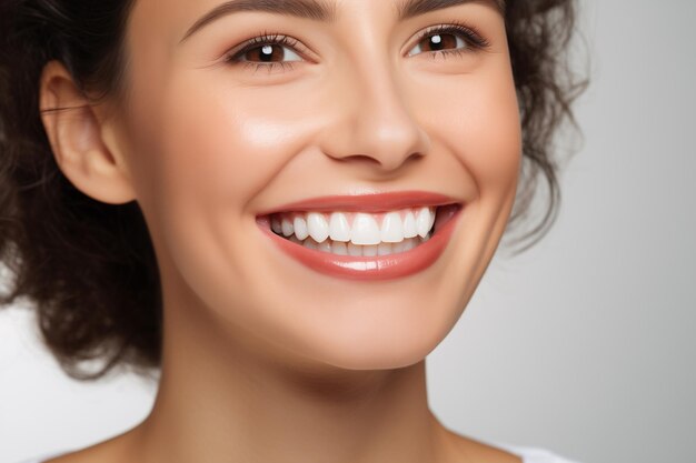 Banner dents blanches parfaites sourire féminin soins dentaires et stomatologie dentisterie