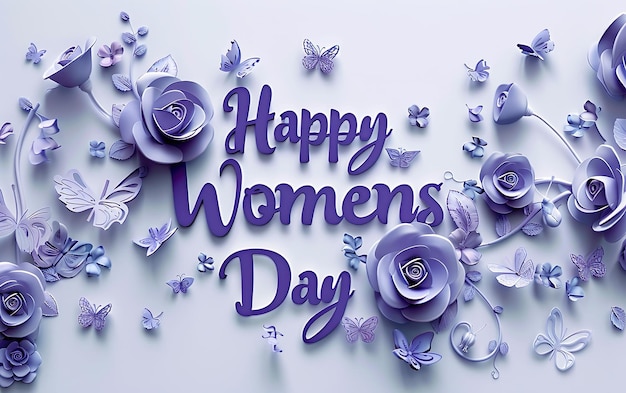 Banner de la fête de la femme avec des fleurs bleues et violettes