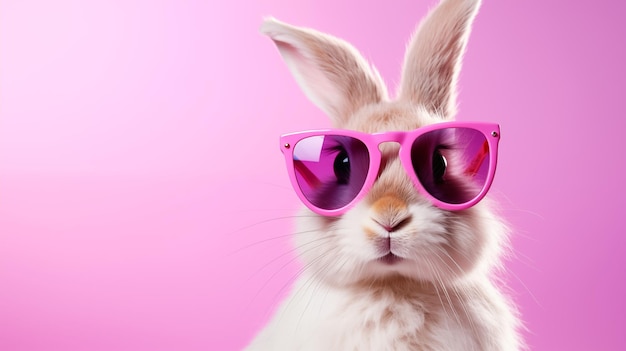 Banner Lapin cool portant des lunettes avec espace de copie en tant que concept de publicité d'entreprise IA générative