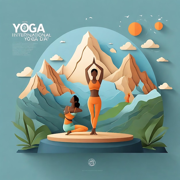 Banner ou modèle d'affiche de célébration de la Journée internationale du yoga avec illustration vectorielle