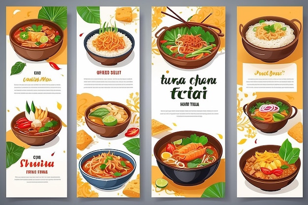 Banner de nourriture au riz ou à la nourriture thaïlandaise et modèle d'affiche de conception vectorielle