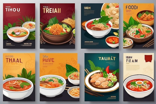 Banner de nourriture au riz ou à la nourriture thaïlandaise et modèle d'affiche de conception vectorielle