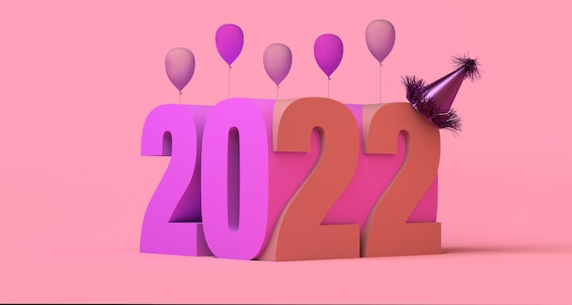 Bannière abstraite de l'année 2022 avec des ballons et des chapeaux de fête Nouvel an Espace copie