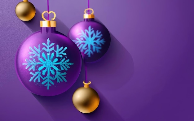 Bannière abstraite avec des boules de Noël violettes