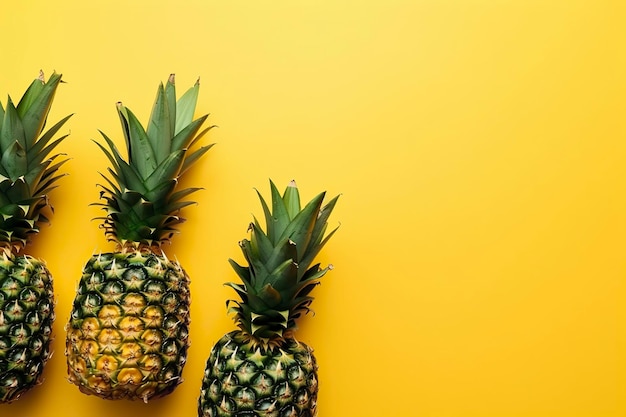 Bannière avec ananas Copie espace vue de dessus fond d'été AI générative