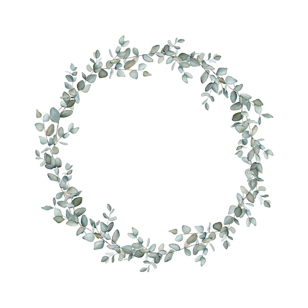 Bannière aquarelle avec branches de feuilles d'eucalyptus vertEucalyptus aquarelle en bouquet pour mariage Élément décoratif pour carte de voeux Illustration