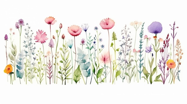 Bannière à l'aquarelle avec des plantes médicinales au printemps.