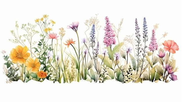 Bannière à l'aquarelle avec des plantes médicinales au printemps.