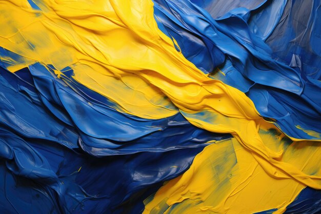 Bannière avec art abstrait, peinture à l'huile mélangée bleue et jaune, drapeau de l'Ukraine