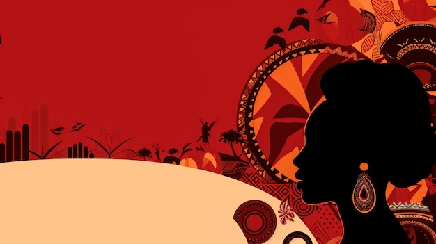 Bannière d'une belle femme africaine dans un turban traditionnel des motifs tribaux Kente enveloppe la tête africaine Trad