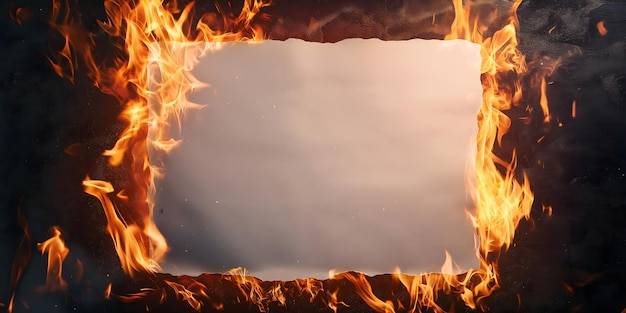 une bannière brûlant autour du périmètre d'un morceau de papier blanc déchiré sur un fond noirle concept de graphisme créatif et de conception webpratiques psychothérapeutiques de sécurité contre l'incendie