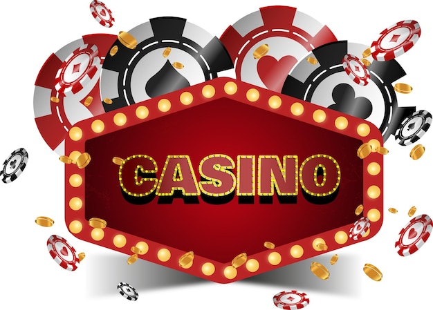 Bannière de casino avec des jetons autour