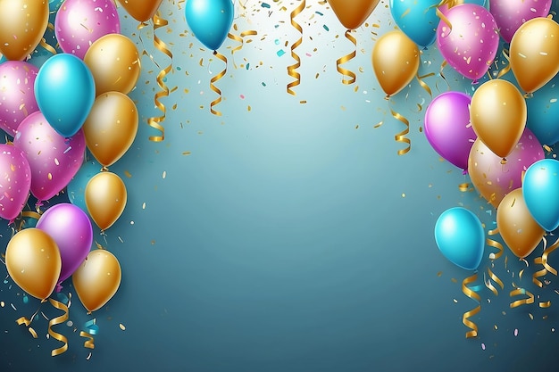 Bannière de célébration Arrière-plan de fête d'anniversaire heureux avec des rubans dorés confetti et des ballons affiche d'année réaliste vectorielle