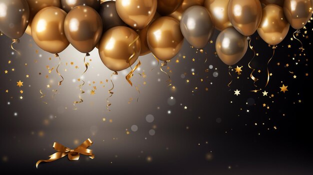 Bannière de célébration avec des ballons et des étoiles dorées