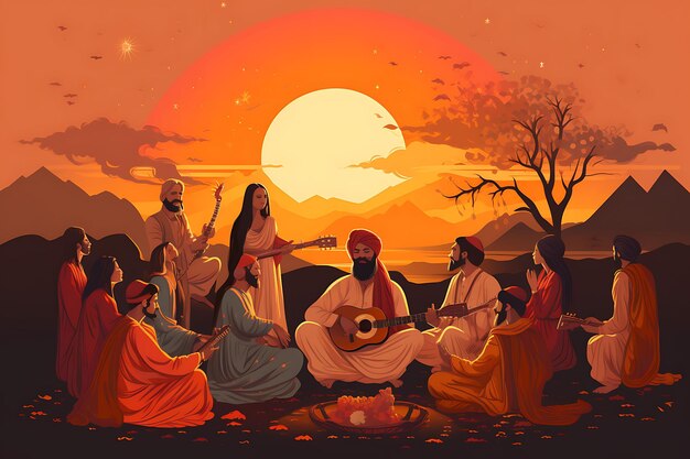Bannière de la célébration de Lohri avec de la musique folklorique traditionnelle punjabi Vivante Lohri India Festival Design