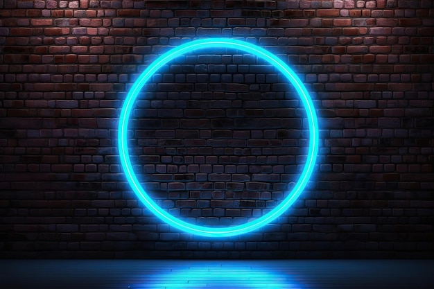 Bannière de cercle néon bleu sur mur de briques Generative AI