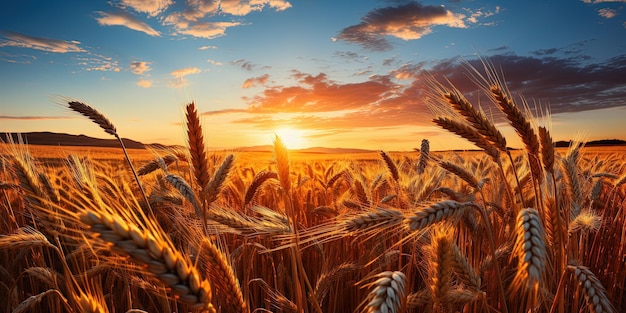 Une bannière de champ de blé au coucher du soleil