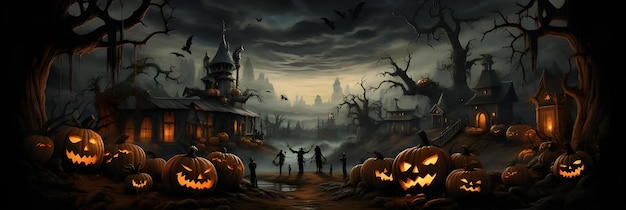 Une bannière de citrouille effrayante de la nuit d'Halloween illustration photo de couverture pour les médias sociaux et l'image du site Web