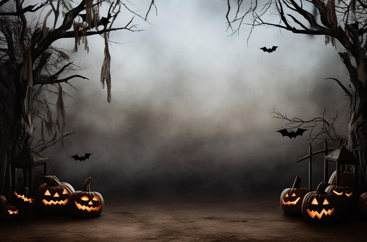 Photo une bannière avec des citrouilles et un château d'halloween décor effrayant la nuit d'halloway