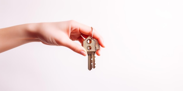 Photo bannière avec des clés de maison sur fond blanc avec de l'espace pour le texte pour la publicité achat d'immobilier