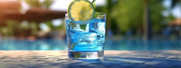 Bannière avec cocktail Blue Loguna