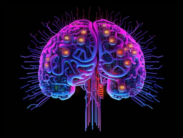 Une bannière de conception de cerveau robotique et de technologie