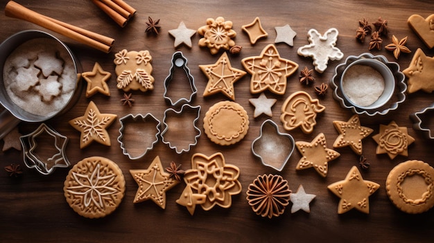 Bannière Cookie Cutter Day Cookies et emporte-pièces sur fond en bois AI