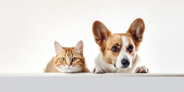 Bannière avec corgi et chat Generative AI