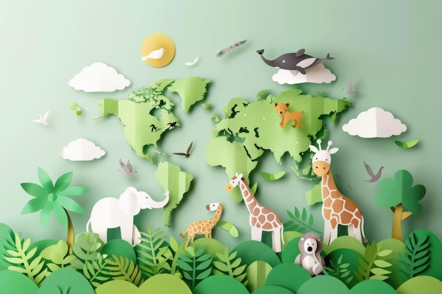 bannière créative de la journée mondiale de la faune avec la planète et les animaux ai générée