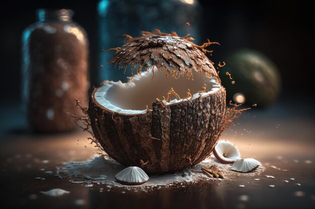 Bannière créative avec noix de coco Un concept tropical Génération d'IA