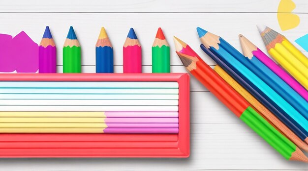 Bannière créative de retour à l'école ensemble de crayons de couleur crayon coloré réaliste apprentissage en ligne