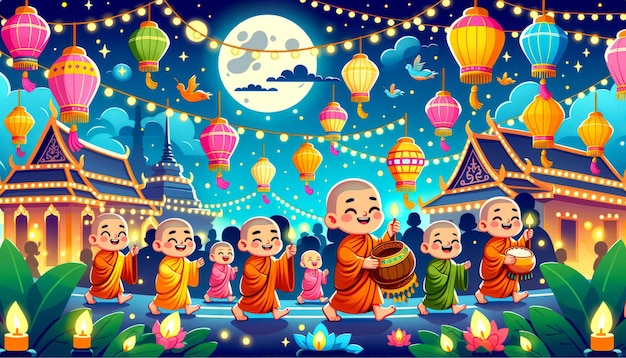 Bannière de dessin animé de la parade des lanternes Vesak