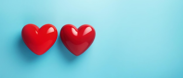 Bannière avec deux cœurs rouges un symbole d'un couple pour la Saint-Valentin