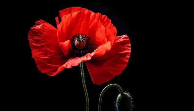 Bannière du jour du Souvenir Fleur de pavot sur fond noir Espace de copie pour le texte