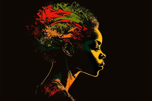 Bannière du mois de l'histoire noire Silhouette du visage tête en profil groupe ethnique d'Africains noirs et de femmes afro-américaines sur fond noir