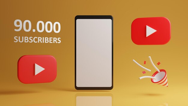 Bannière de félicitations aux abonnés Youtube avec maquette de téléphone