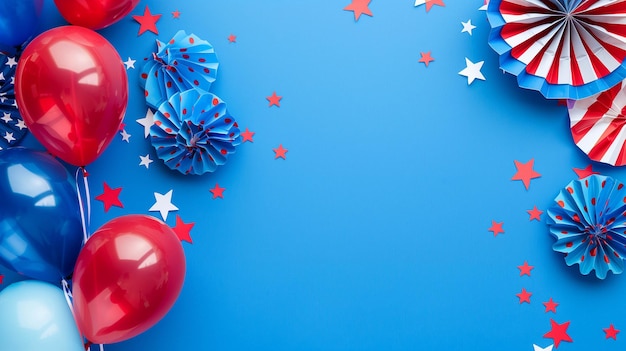 Bannière festive du jour de l'indépendance avec des ballons de drapeau américain et un fond en papier