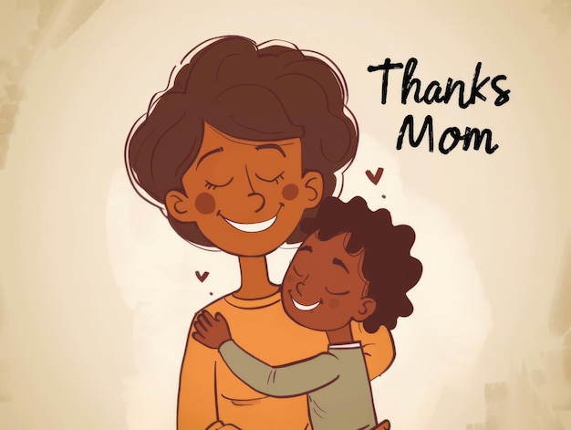 Photo bannière de la fête des mères d'un enfant qui embrasse sa mère avec un texte de remerciement à sa mère