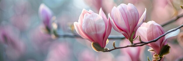 Une bannière de fleurs de magnolia roses