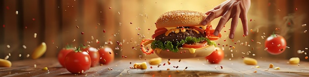 Une bannière flottante de fast-food de hamburgers