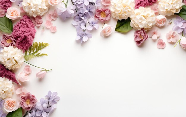 Bannière de fond blanc avec des fleurs sur la bordure