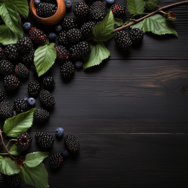 Bannière avec un fond de charbon de bois et une mûre avec un espace pour le texte Concept alimentaire