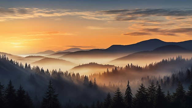 bannière de fond de panorama incroyable d'un paysage de brouillard