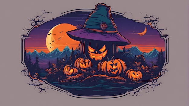 Photo bannière d'halloween avec des citrouilles et un chapeau de sorcière illustration vectorielle